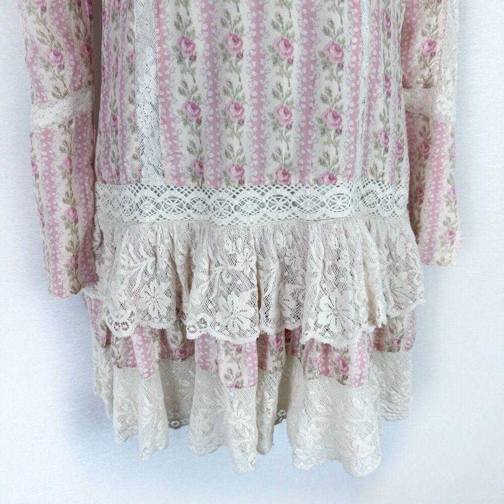 Love Shack Fancy LSF Pirelle Pink Floral Silk Lace Ruffle Mini Dress Size 6 - Picture 6 of 12